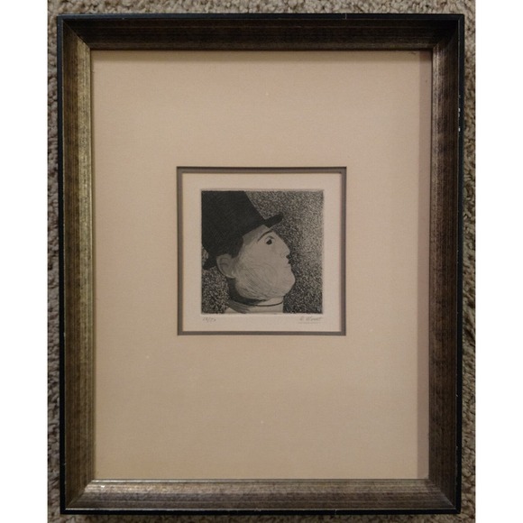Etching of a Man in Profile wearing a Top Hat by R Hovet - Signed - Picture 1 of 6